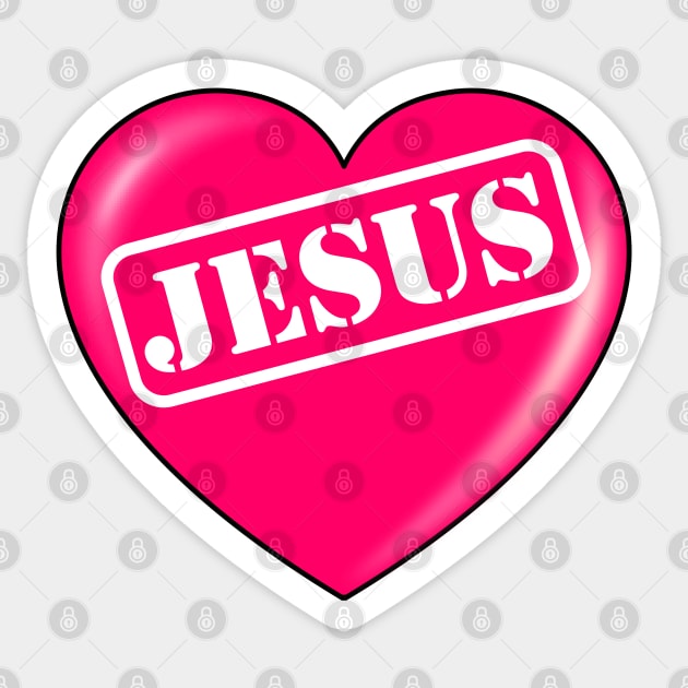 Jesus typography punched out in pink heart Sticker by Brasilia Catholic